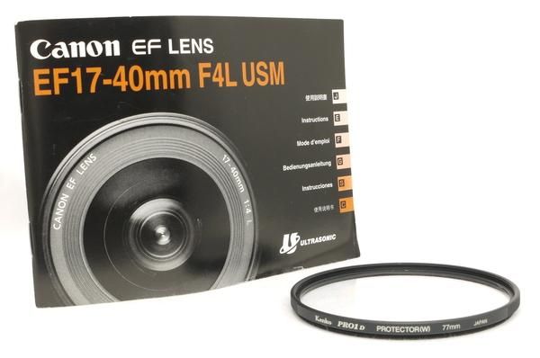 超美品 EF17-40mm F4L USM & 元箱 & 保護フィルター キャノン EF 17-40mm F4L USM フィルター、フード、ケース、元箱