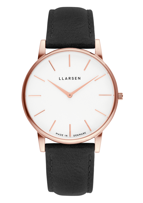 OLIVER (LW47) Rose gold with Coal leather strap
