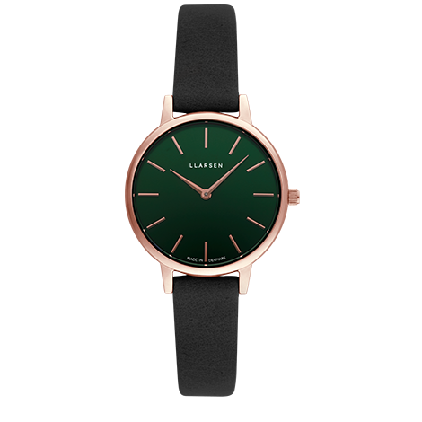 CAROLINE (LW46) Rose gold with Coal leather strap / Forest dial