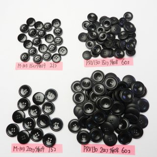 [156個入]黒色系ボタン まとめてお得な４種類詰め合わせ/15・20mm/4穴/ジャケットやスーツなどに最適