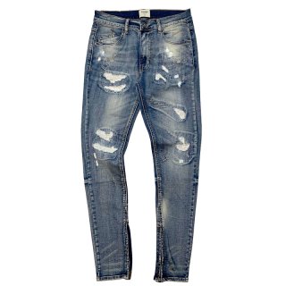 KDNK DENIM ALL OVER STITCH ANKLE ZIP JEANS BLUE
