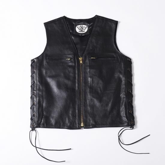 63Leathers Original Leather Vest SK-V　スクーターオリジナル　ノーカラー　バイカー　レザーベスト