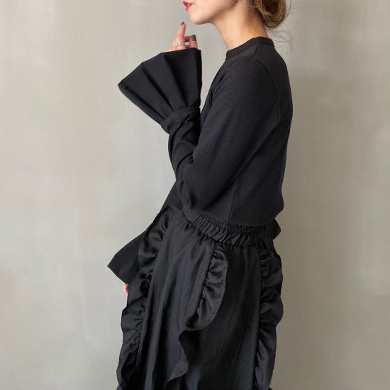 balloon sleeve rib tops(black) - HOWDY.