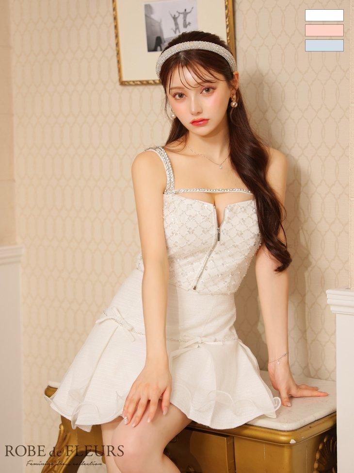 立体フラワー×パールチュールフレアミニキャバドレス ROBE de FLEURS