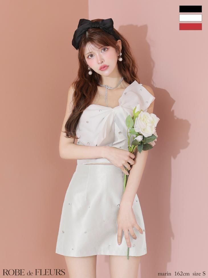 ROBE de FLEURSワンショルダーリボンティアードフレアミニキャバ