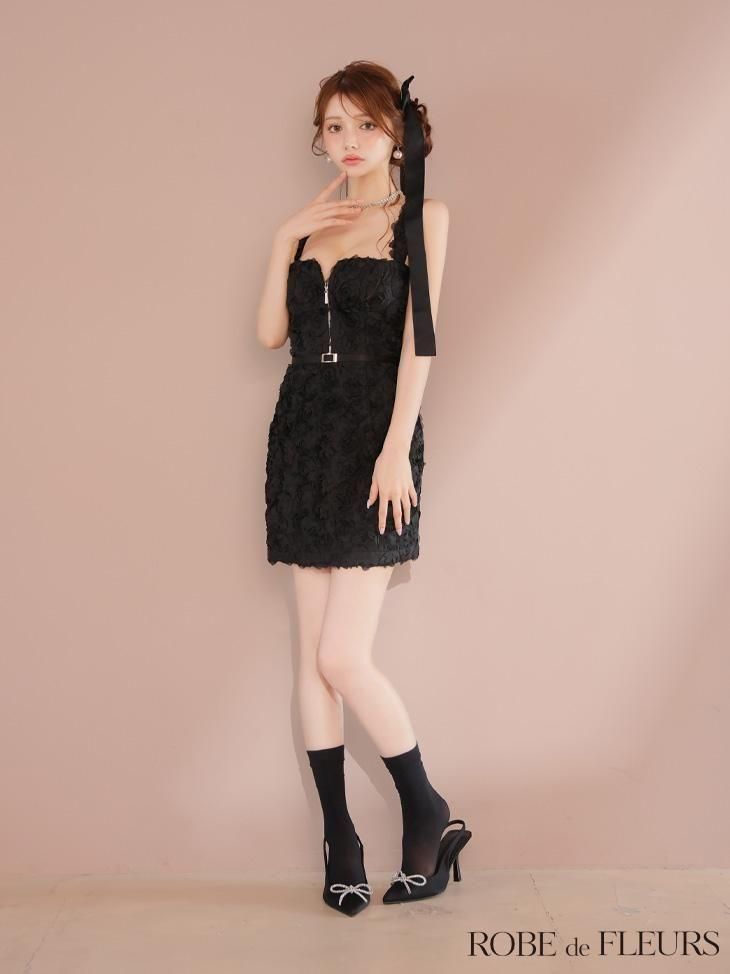 DEA. by ROBE de FLEURS ドレス Lサイズあり】刺繍レースxフリルタイトミニキャバドレス(DE2445)