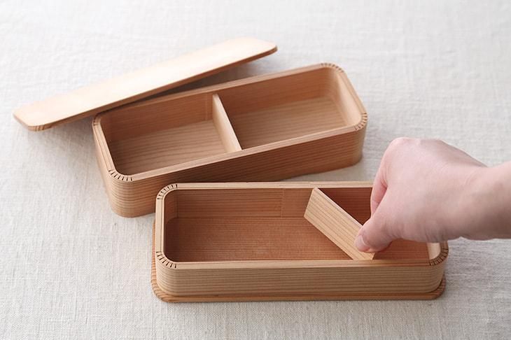 細長二段お弁当箱 大 革バンド 赤 茶 柄なし 箸箱付き 箱屋常吉 Tsunekichi