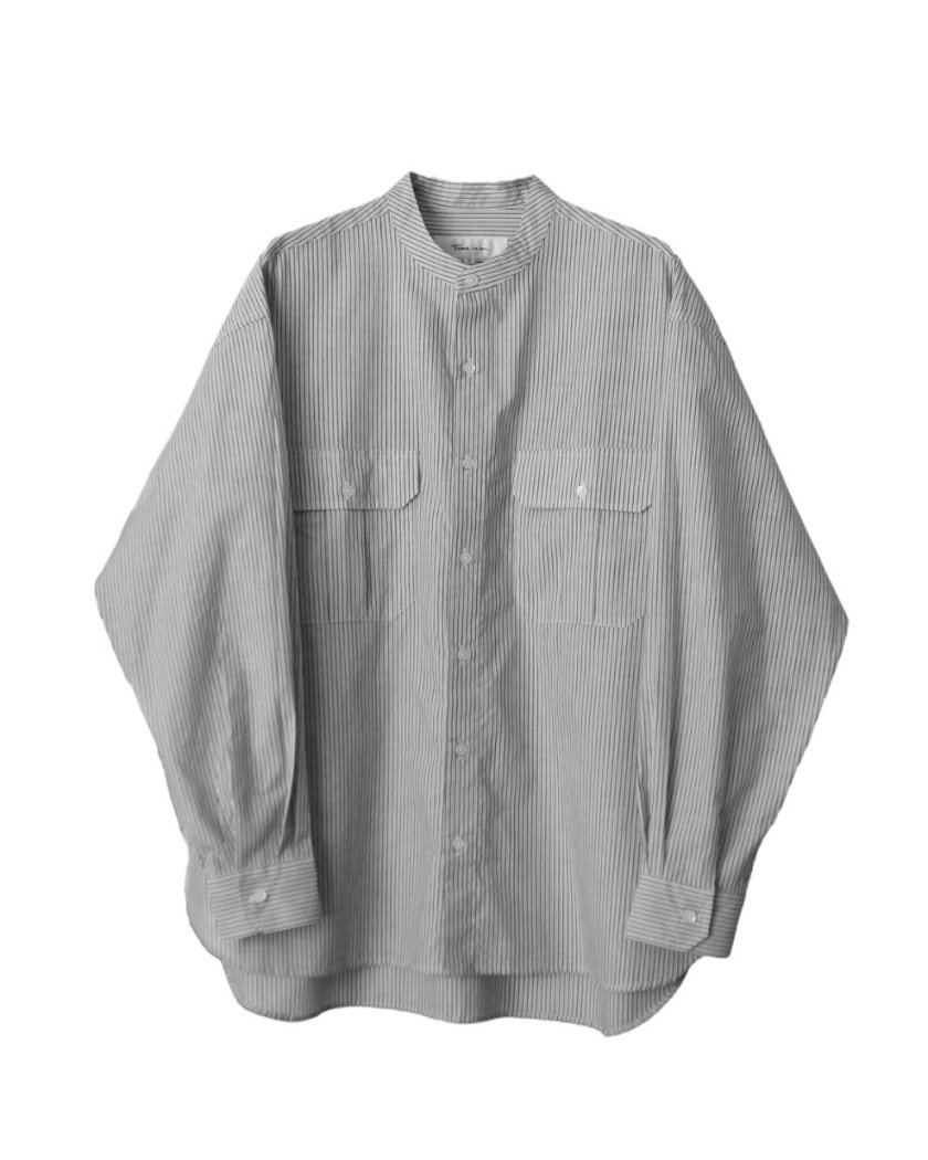 【OVER SIZED BAND COLLAR SHIRT】(DOUBLE STRIPE)
