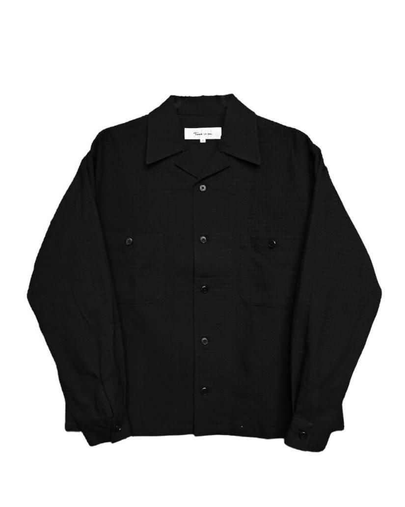 25aw T.T Open Collar Shirt 黒 15 新品未使用 CROPPED DOBBY OPEN COLLARED SHIRT】 - Time is on