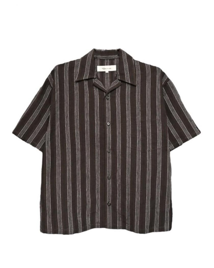 KARAMI STRIPE OPEN COLLAR SHIRT