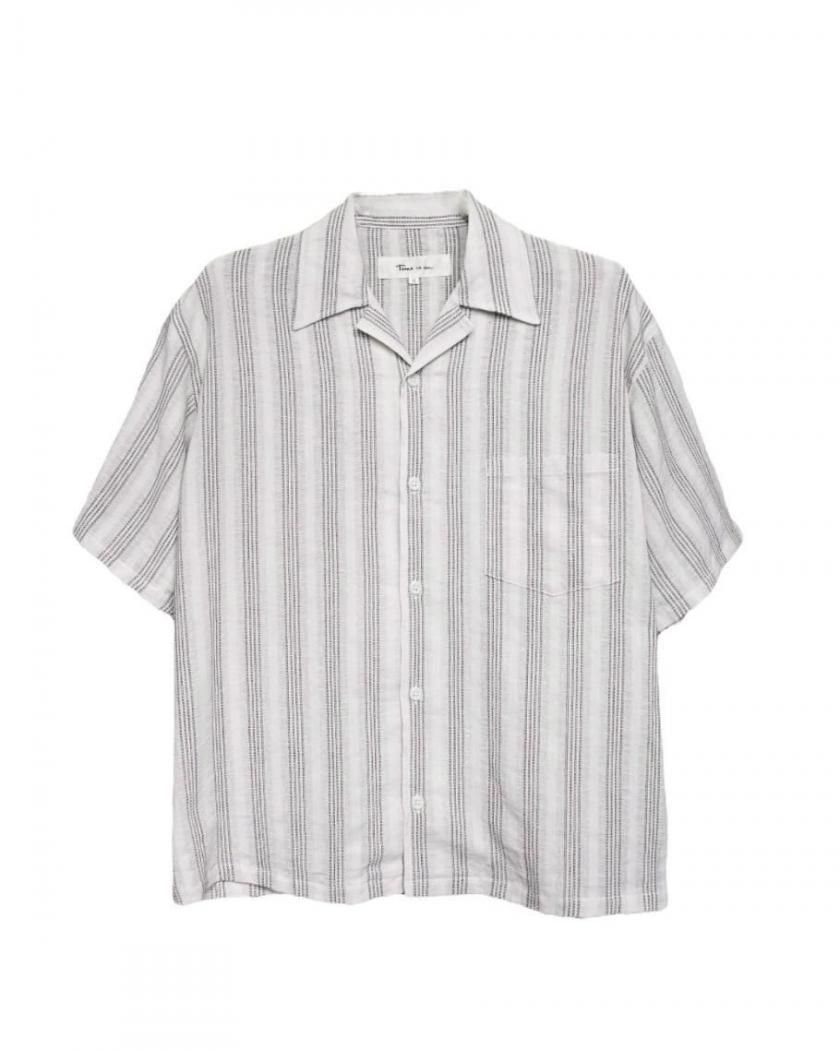 KARAMI STRIPE OPEN COLLAR SHIRT
