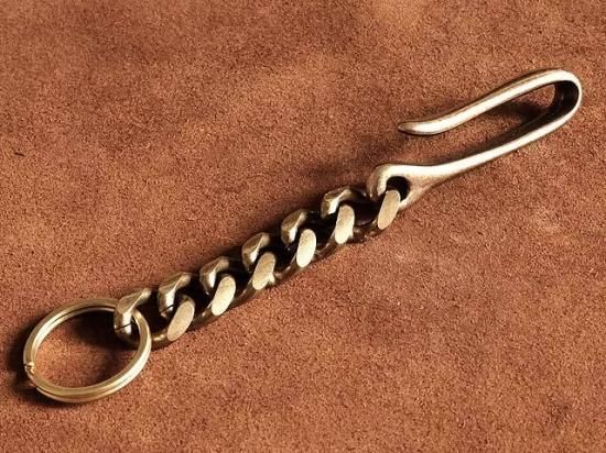 真鍮 喜平チェーン＋釣り針フック キーホルダー ブラス ベルトループ