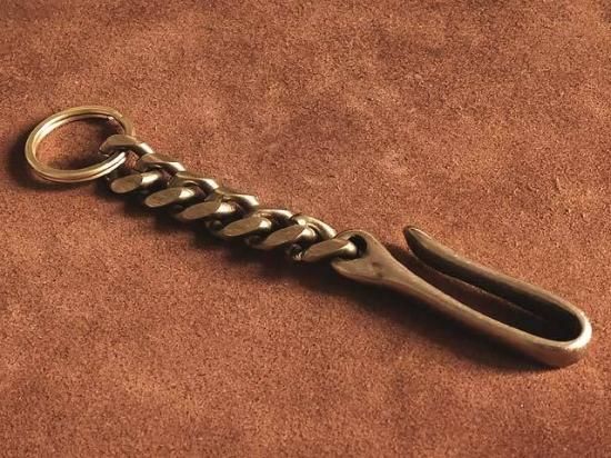 真鍮 喜平チェーン＋釣り針フック キーホルダー ブラス ベルトループ