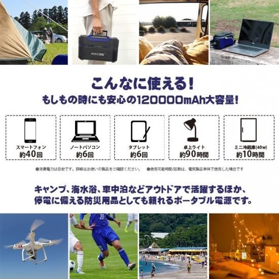 ポータブル電源 大容量 120000mAh/444Wh ソーラーチャージ対応 ポータブル電源 大容量 120000mAh/444Wh ソーラーチャージ対応