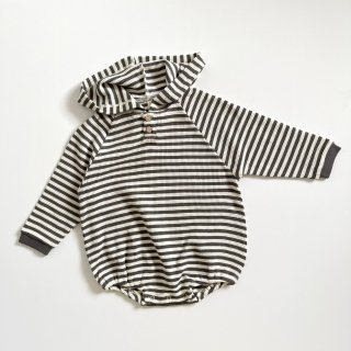 QUINCY MAE<br>waffle fooded bubble romper<br>charcoal stripe<br>(6-12m,12-18m,18-24m)