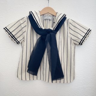 ◇送料無料◇<br>AU CLAIR DE LA LUNE<br>sailor shirt<br>ivory stripes<br>(90,100,110,120)