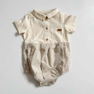 ̵Point Up<br>Popelin<br>Contrasting Romper Suit<br>Off-White<br>(9-12m,12-18m,18-24m)