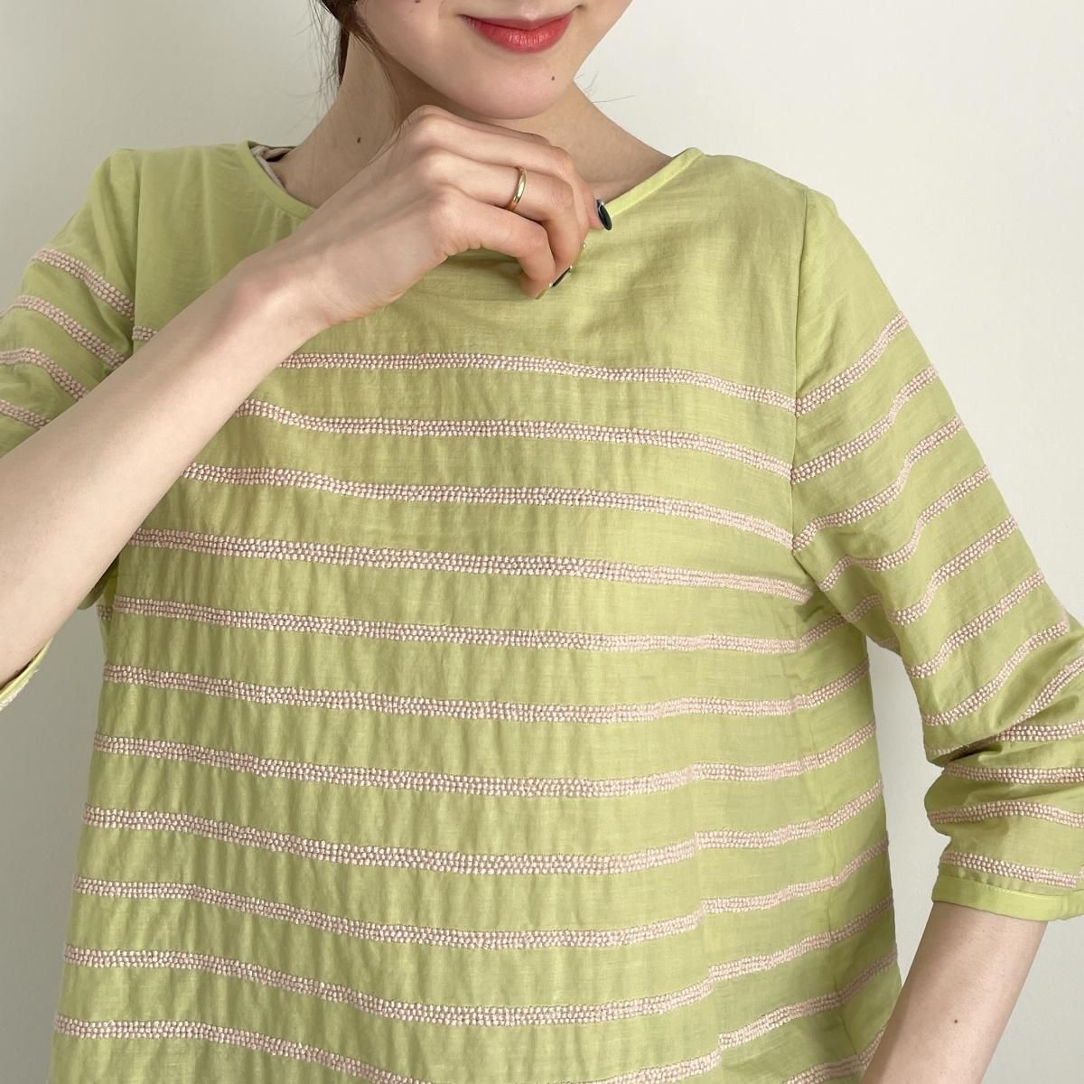 mina perhonen sea seed(シーシード)ボーダー刺繍ブラウス mina perhonen sea seed(シーシード)ボーダー刺繍ブラウス