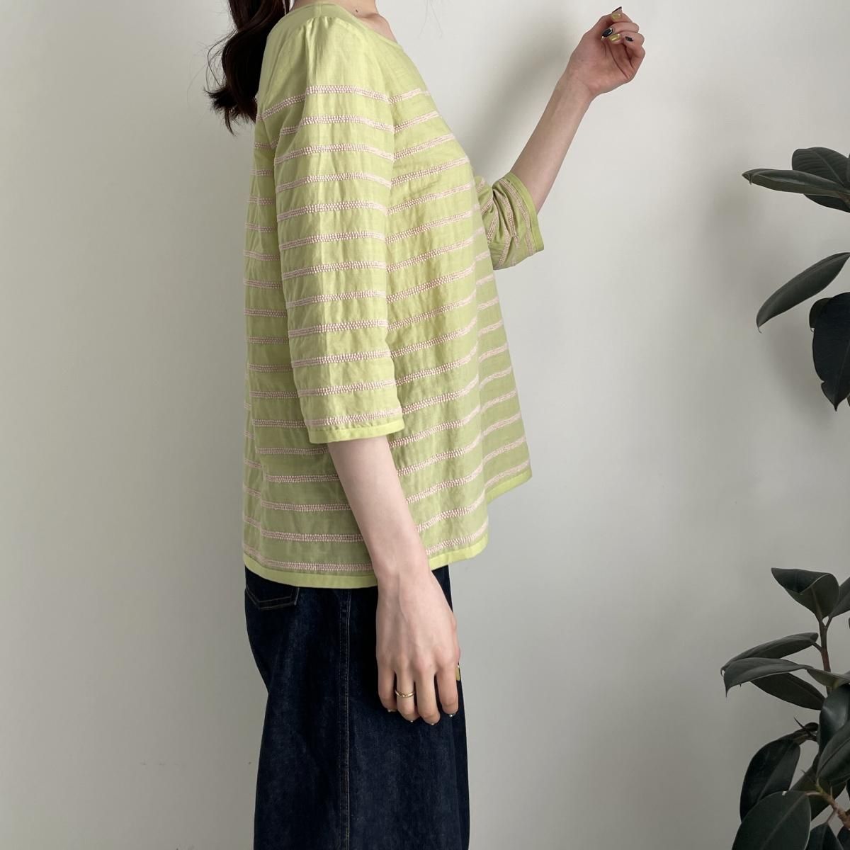 mina perhonen sea seed(シーシード)ボーダー刺繍ブラウス