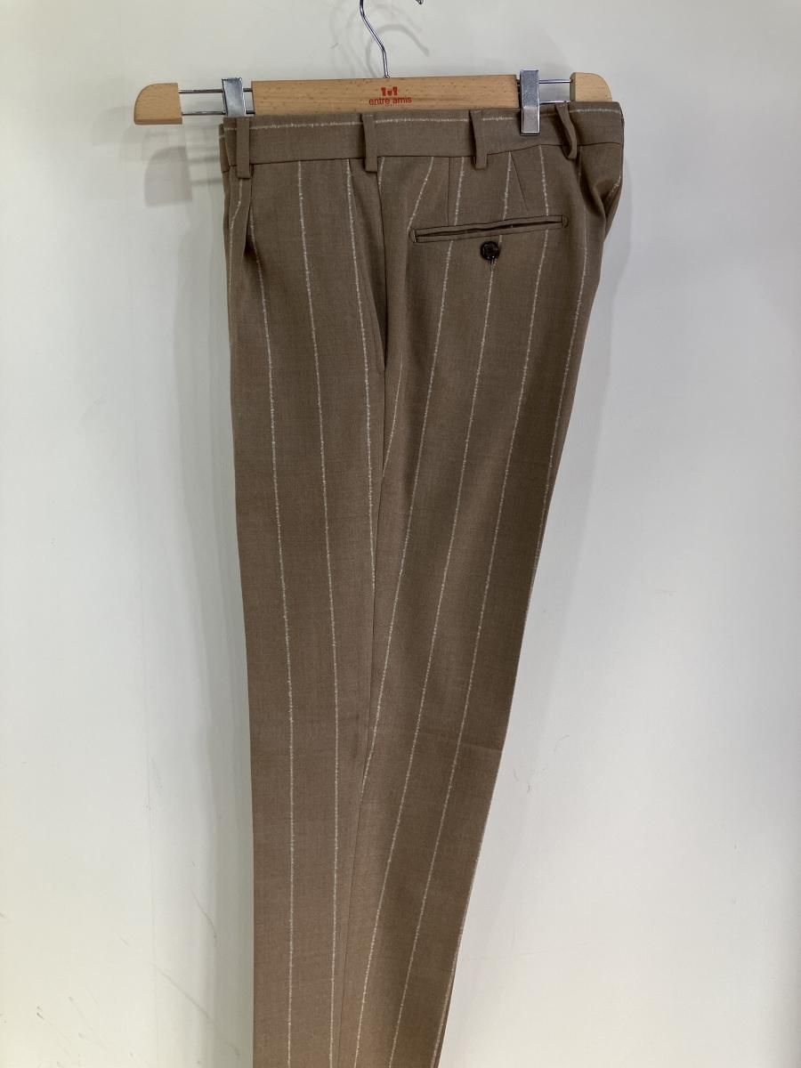 美品　Belvest ダブルブレスト　スーツ　チャコールxキャメルストライプ ドラマ着用】スリムフィット 機能性抜群 ダブルブレスト ピン