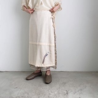 BUNON Kahdi Cotton  Bird Embroidery Wrap Skirt/BN2427*SK#IT