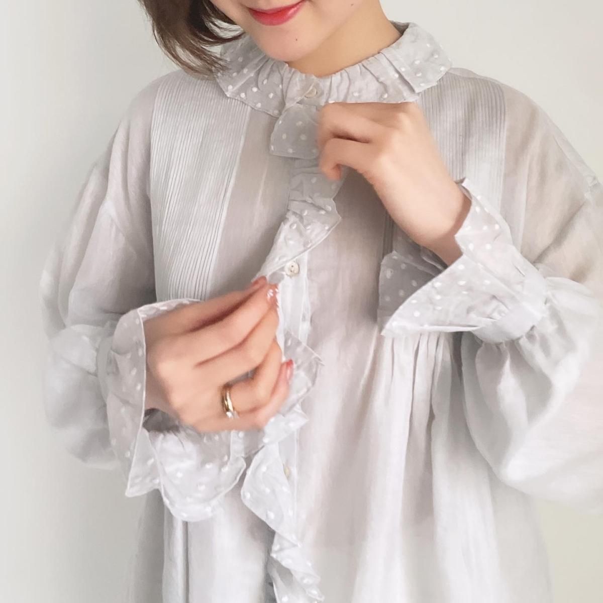 BUNON Khadi Cotton Silk Embroidery Frill Blouse/BN2420*SL#IT BUNON Khadi Cotton Silk Embroidery Frill Blouse/BN2420*SL#IT