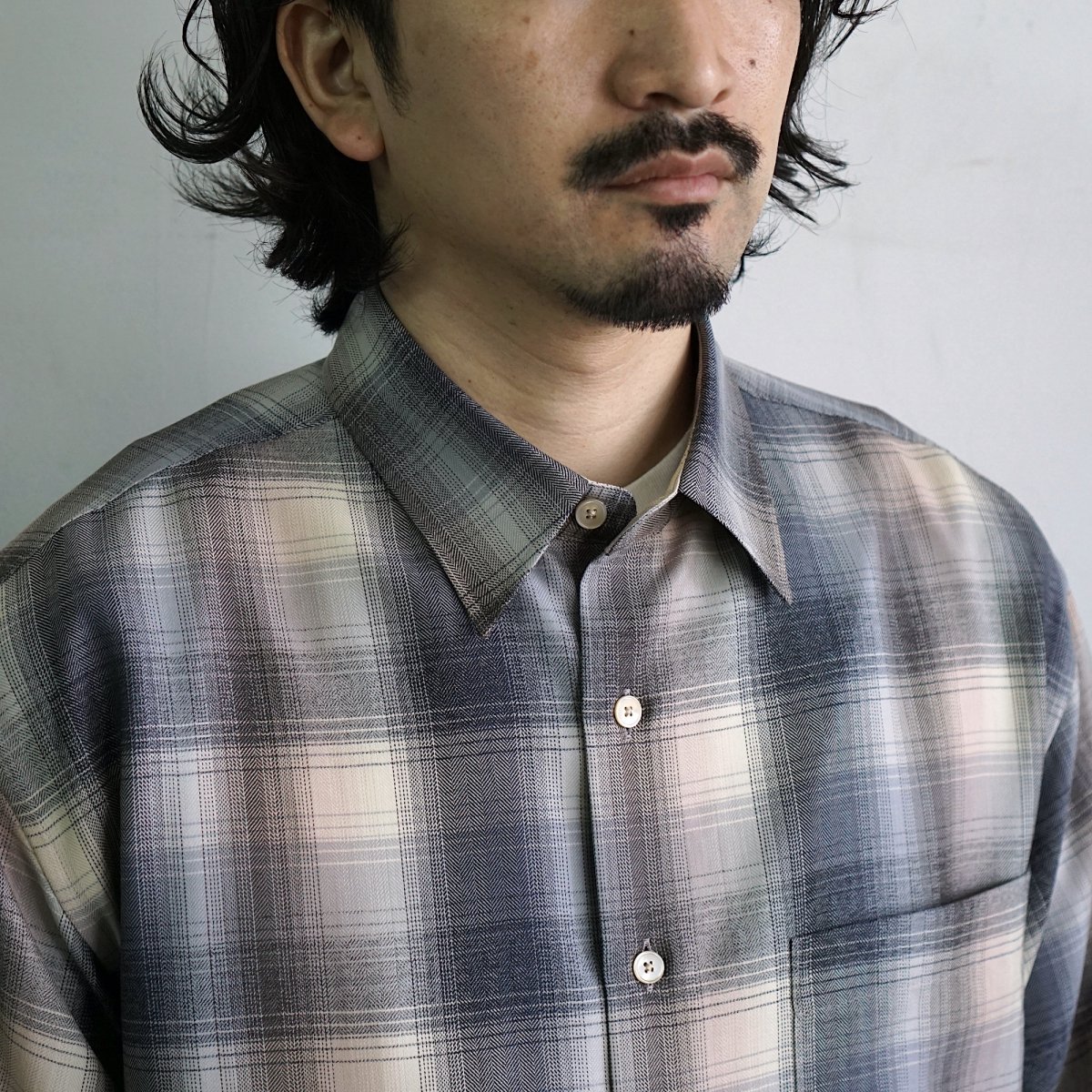 AURALEE SUPER 有り難い LIGHT WOOL CHECK SHIRT 灰 4