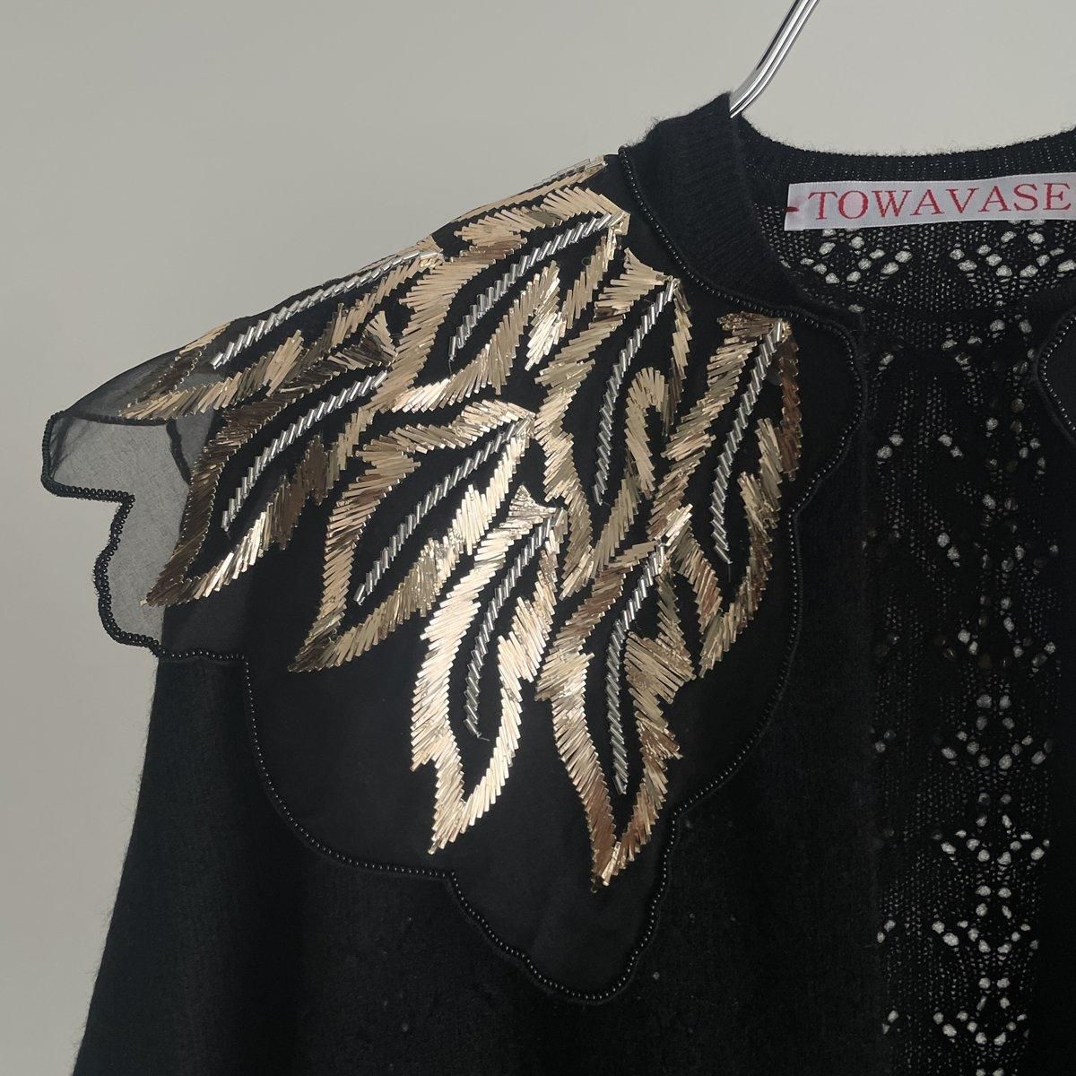 一点物✨️【TOWAVASE】レース編み刺繍カーディガン アンティーク 日本製 S 一点物✨️【TOWAVASE】レース編み刺繍カーディガン