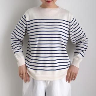 ANSPINNEN Bulky Cotton Silk Boatneck Border Sweater/ANS-UK0073*KN#IT