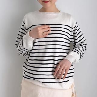 ANSPINNEN Bulky Cotton Silk Boatneck Border Sweater/ANS-UK0073*KN#IT
