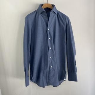 【美品】　フィナモレ38 ブルー 中古】フィナモレ Finamore コットンリネン ワイドカラーシャツ ライト