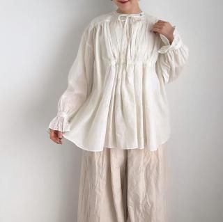 BUNON Khadi Cotton Silk Embroidery Ribbon Gather Blouse/BN2516*SL#IT