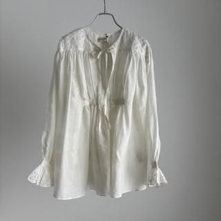 BUNON Khadi Cotton Silk Embroidery Ribbon Gather Blouse/BN2516*SL#IT