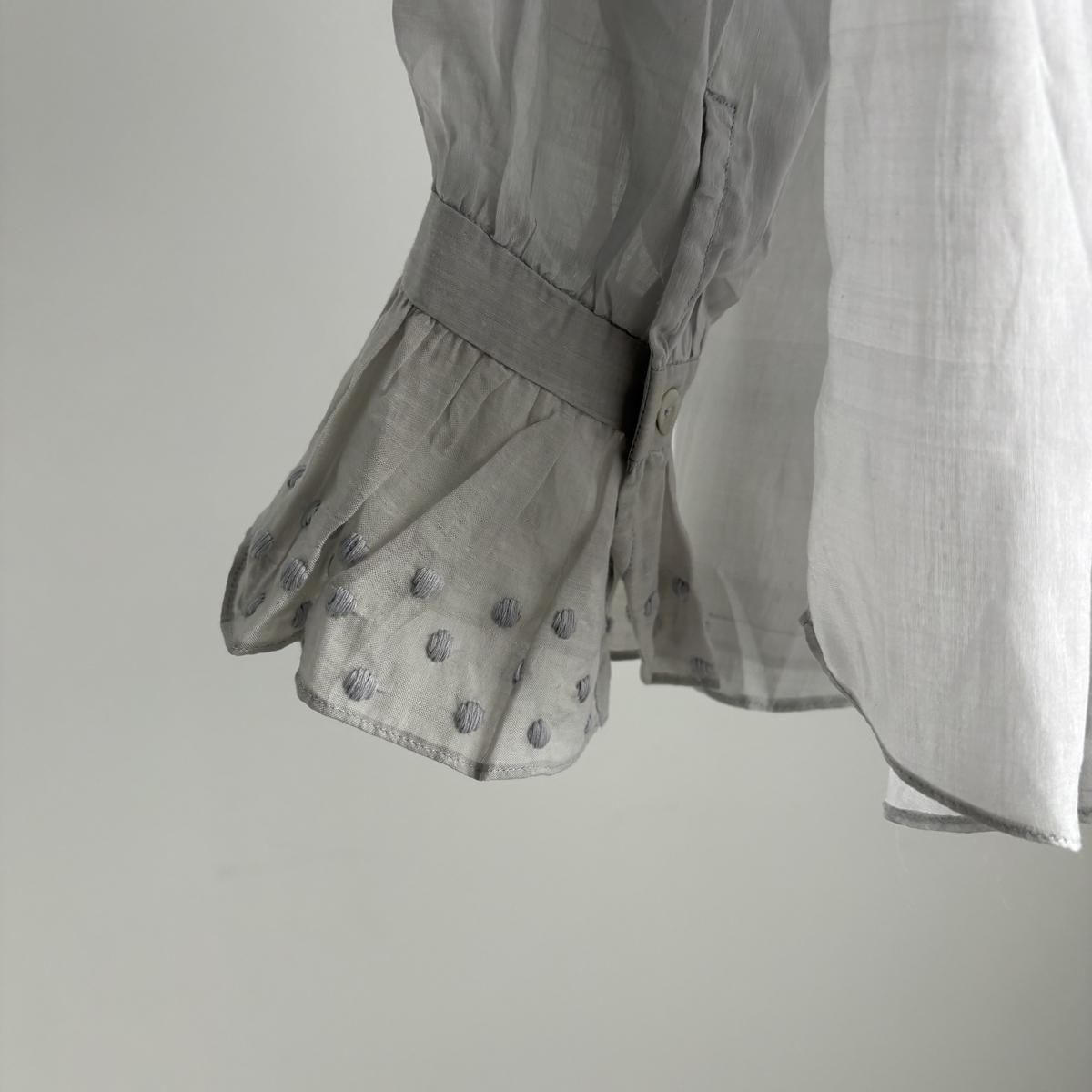 トップス BUNON Cotton Silk Khadi Gather Blouse Bunon Embroidery Ribbon Gather Blouse - Khadi Cotton Silk