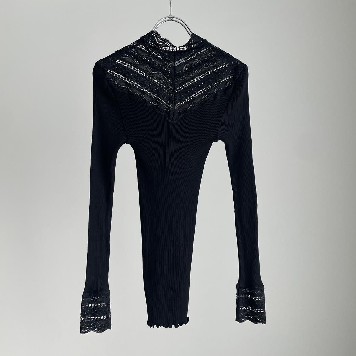 未使用 『rosemunde 』シルク混ハイネックレースインナー 黒 ROSEMUNDE シルクハイネックレース長袖カットソー/5023*CS#IT