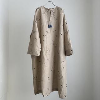 BUNON Kahdi Linen Cotton Hand Print  Embroidery Wide Dress/BN2590*OP#IT