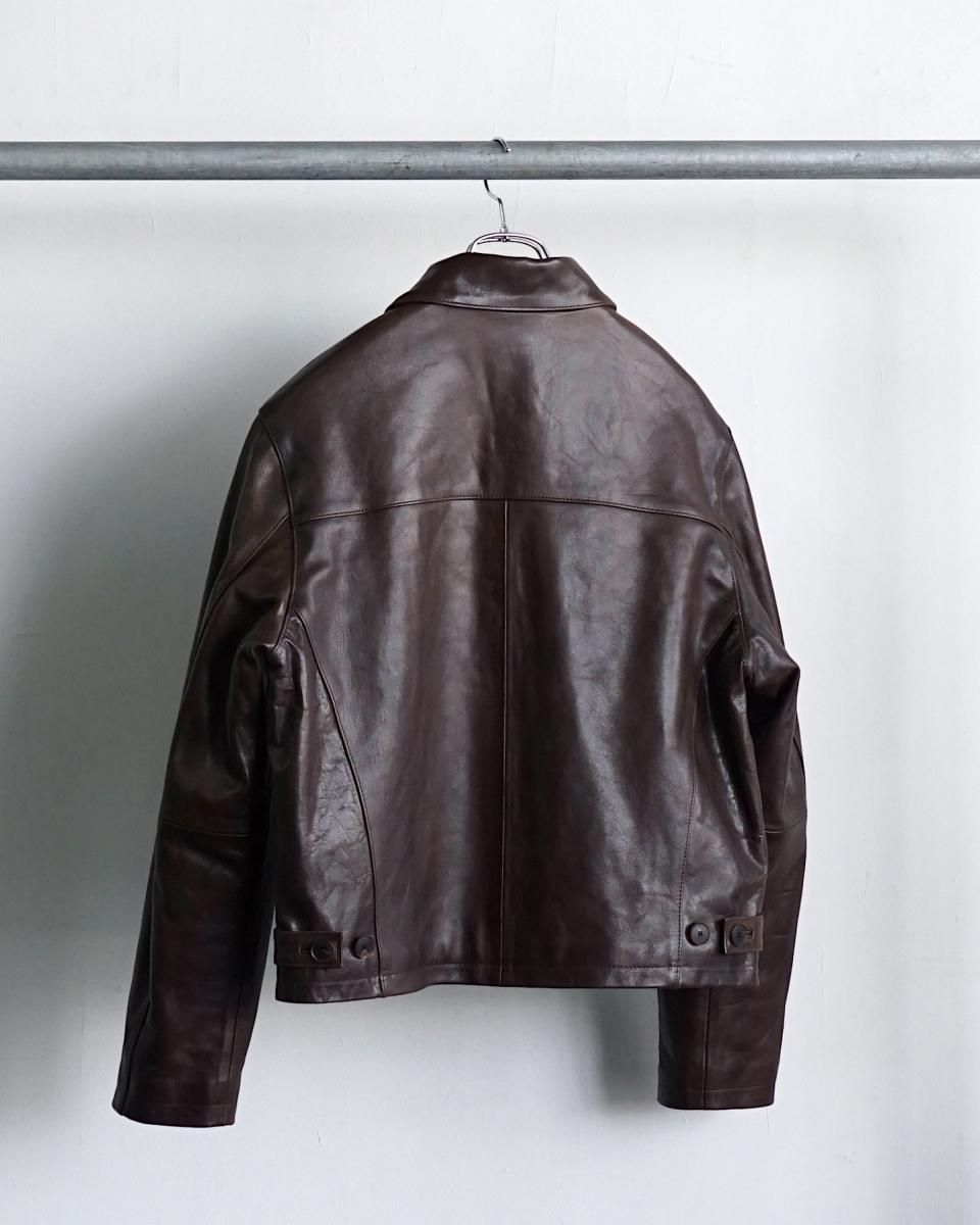 ジャケット・アウター HEAVY LAMB LEATHER BLOUSON AURALEE Auralee Heavy Lamb Leather Zip Blouson | Dark Brown | Canoe Club