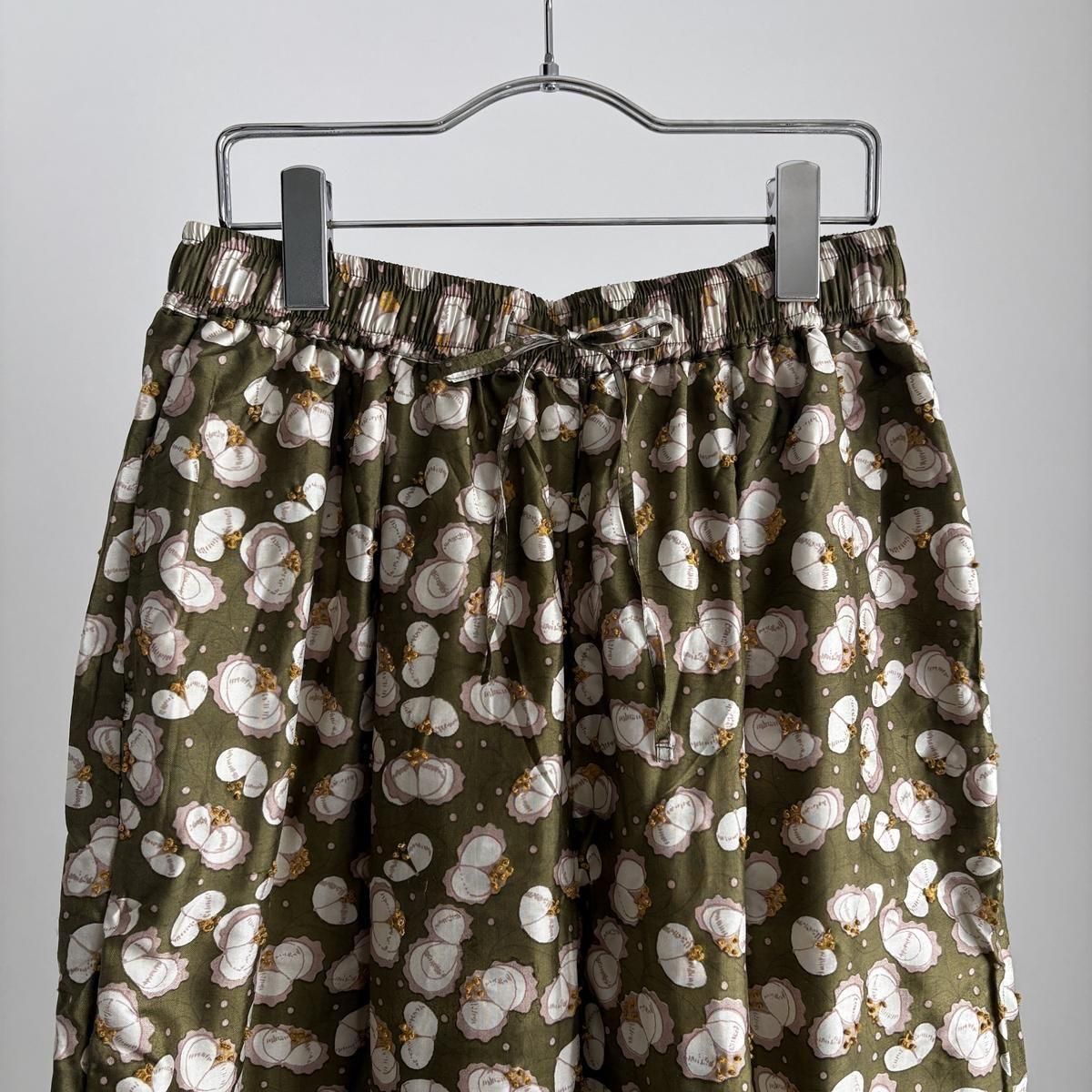 BUNON Kahdi Silk Flower Print ＆ Embroidery Tuck Pants /BN2563*PT