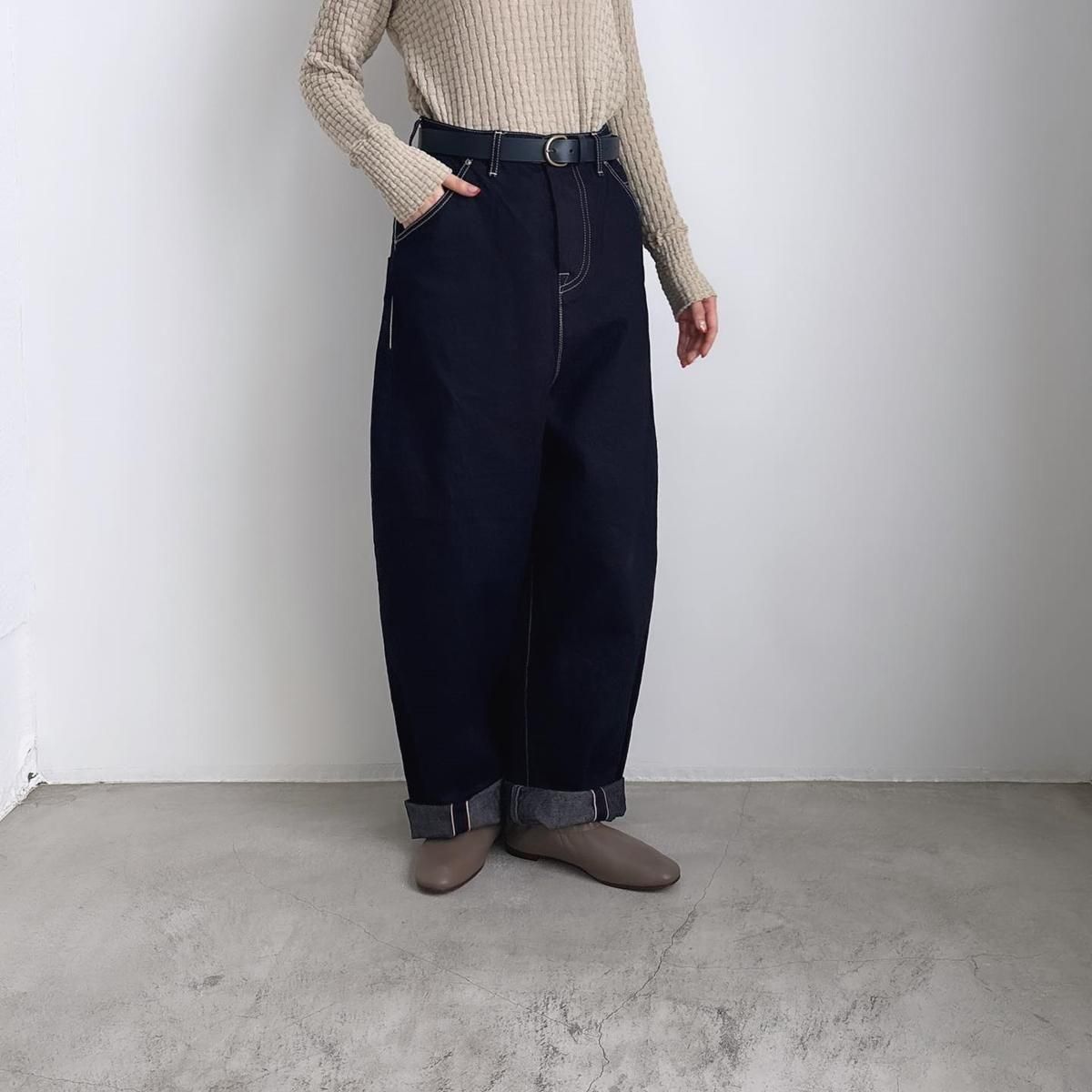 ミナペルホネン　always バルーンワイドデニム　34 インディゴ mina perhonen 【定価5万】ミナペルホネン *alwaysバルーン