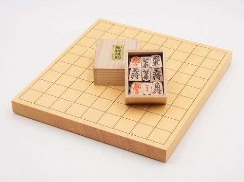木製将棋セット 桧1寸卓上将棋盤セット(将棋駒黄楊上彫駒