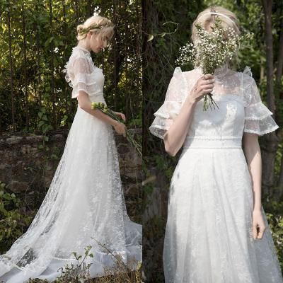 フリル袖 ハイネック クラシカルレース ウエディングドレス W03 Dressproduction フリル袖 ハイネック クラシカルレース ウエディングドレス W03 Dressproduction
