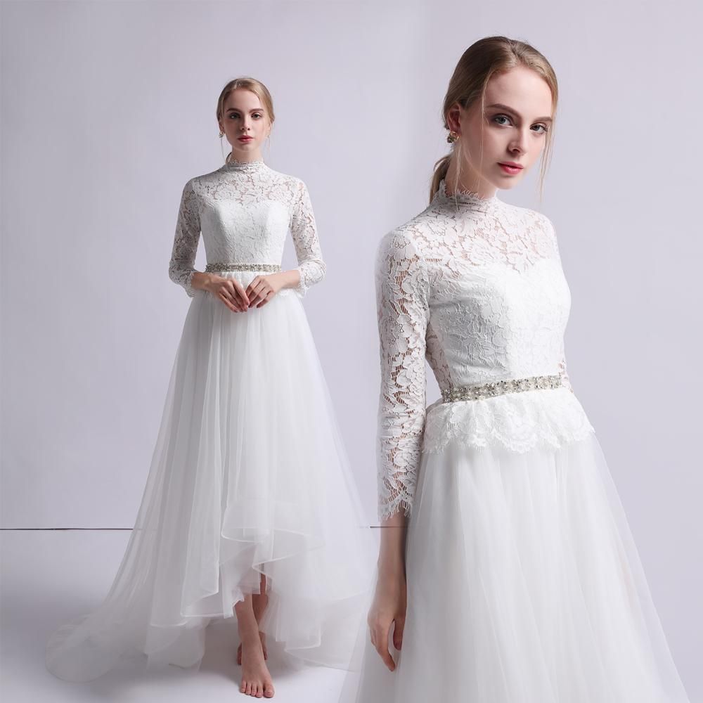 ハイネック レース 七分袖 テールカット ウエディングドレス W90 Dressproduction ハイネック レース 七分袖 テールカット ウエディングドレス W90 Dressproduction
