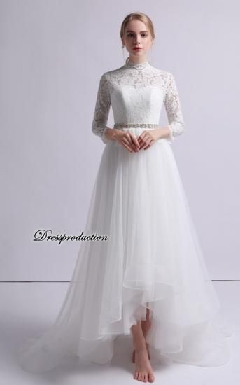 ハイネック レース 七分袖 テールカット ウエディングドレス W90 Dressproduction