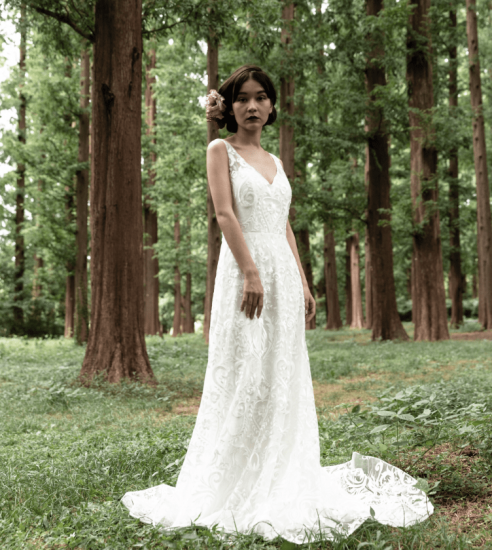 総レース Vネック Aラインドレス（W165） - DRESSPRODUCTION