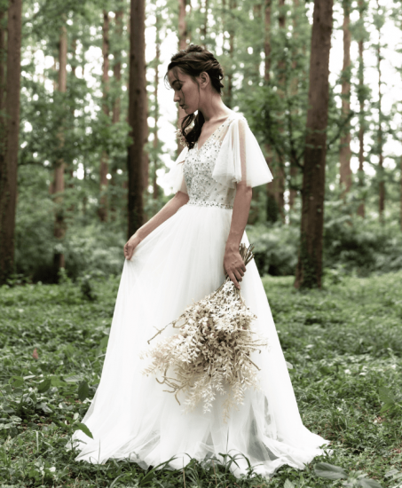 フレア袖 ビジューデザイン Aラインドレス W172 Dressproduction フレア袖 ビジューデザイン Aラインドレス W172 Dressproduction