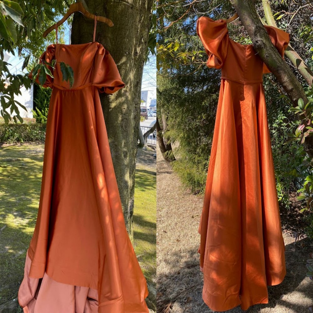 人気！ ウェディング ドレス サテン オレンジ テラコッタ ドレスプロダクション