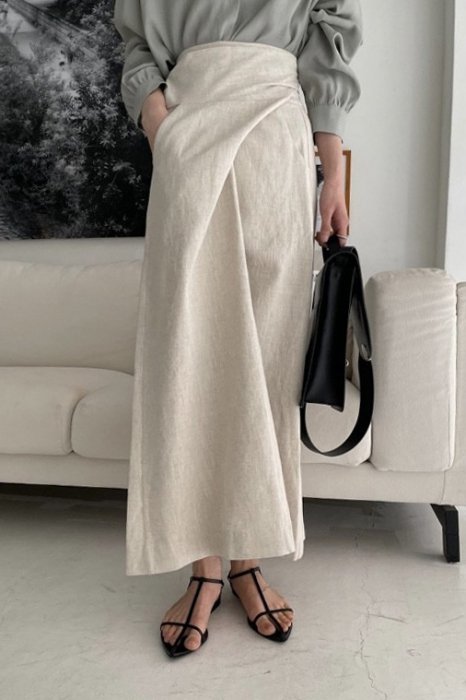 *即日発送*<br>linen100%<br>maxi wrap skirt<br>khaki gray, beige