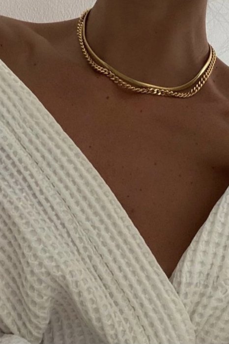 double chain<br>layered necklace<br>gold,silver