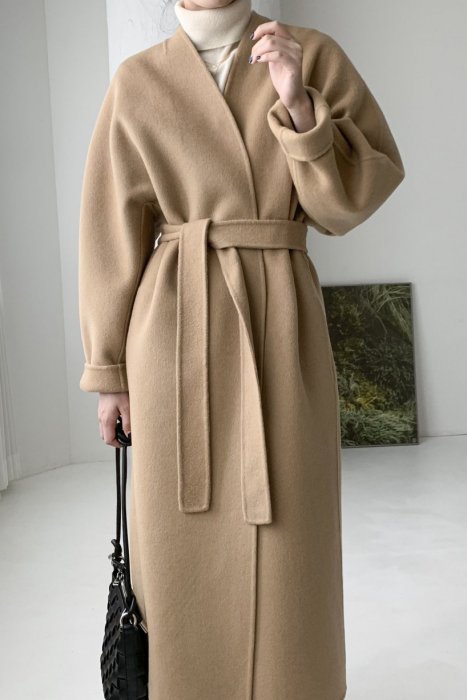 merino wool90%<br>kate no collar<Br>handmade coat<br>camel