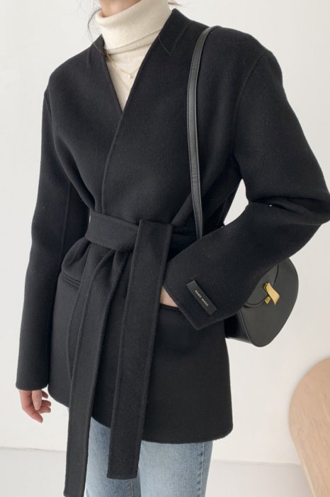 wool 90%<br>no collar<br>handmade jacket<br>black